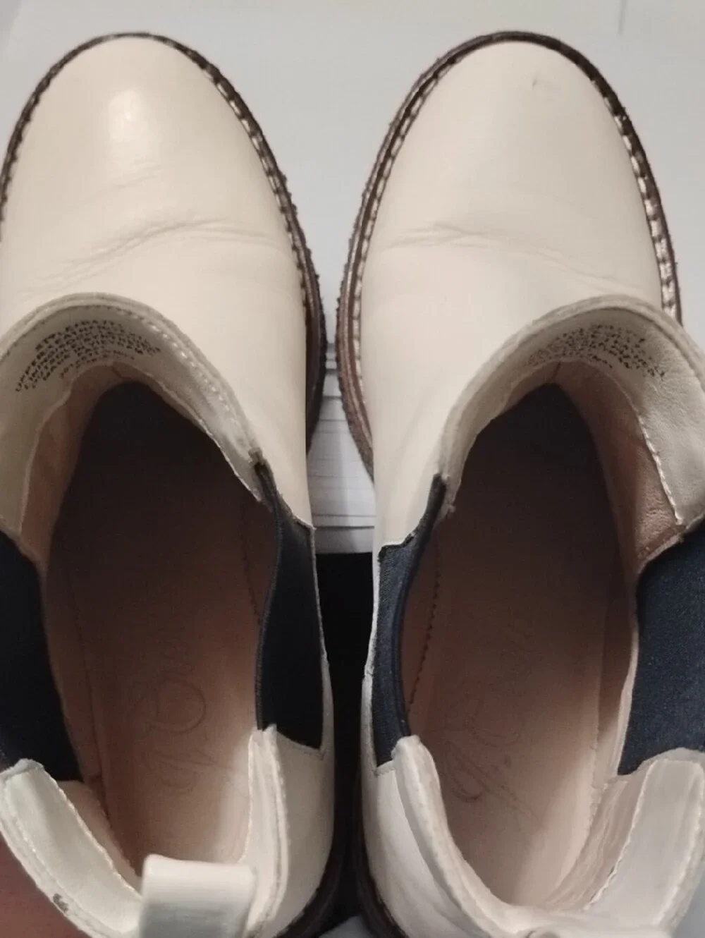 J.Crew Pull On Cream Leather Chelsea Boots with Brown‎ Crepe Sole